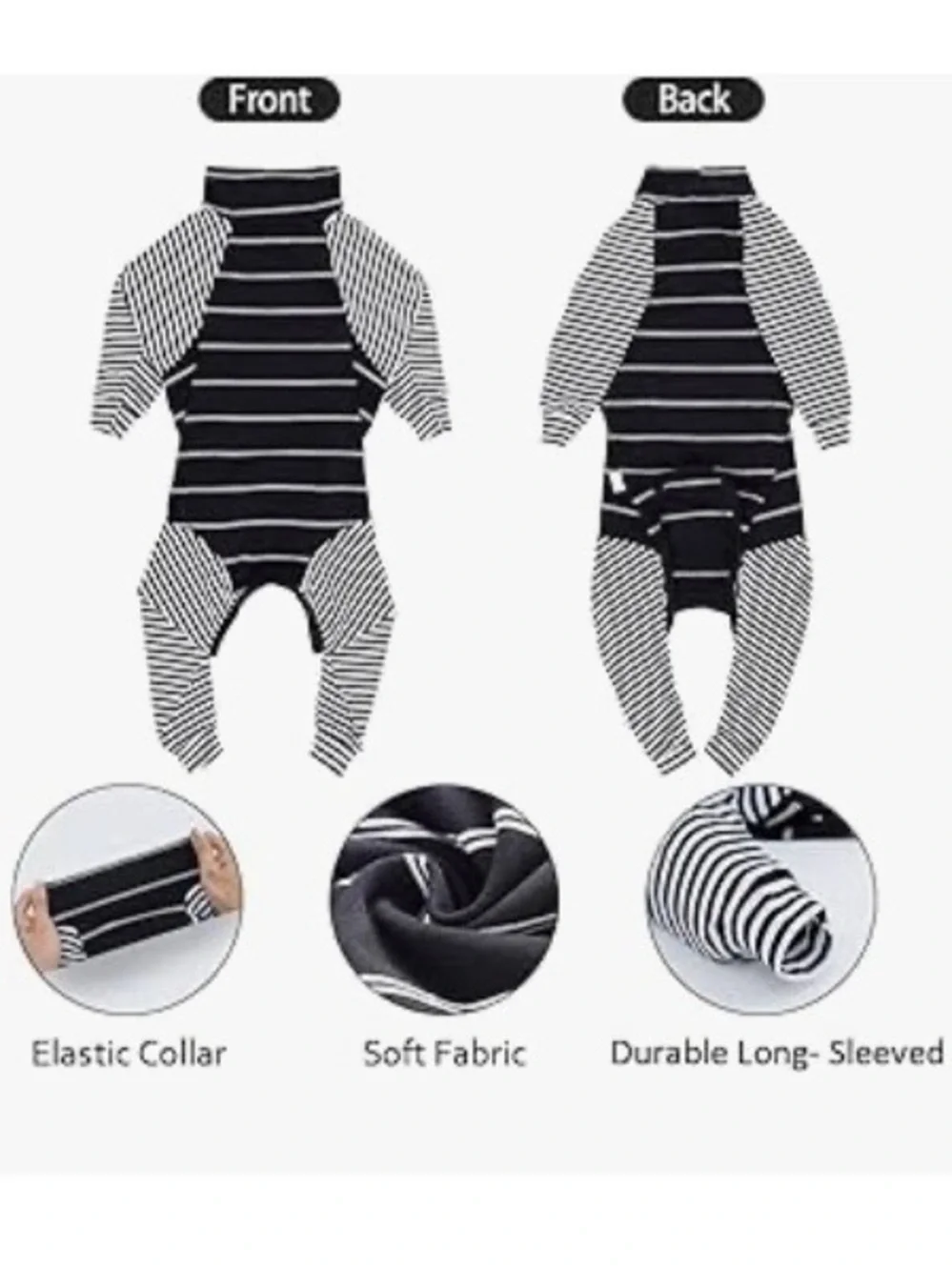 Black & White  Dog Onesie - Cozy Pet Pajamas RECOVERY SUIT. XS PREVENT LICKING